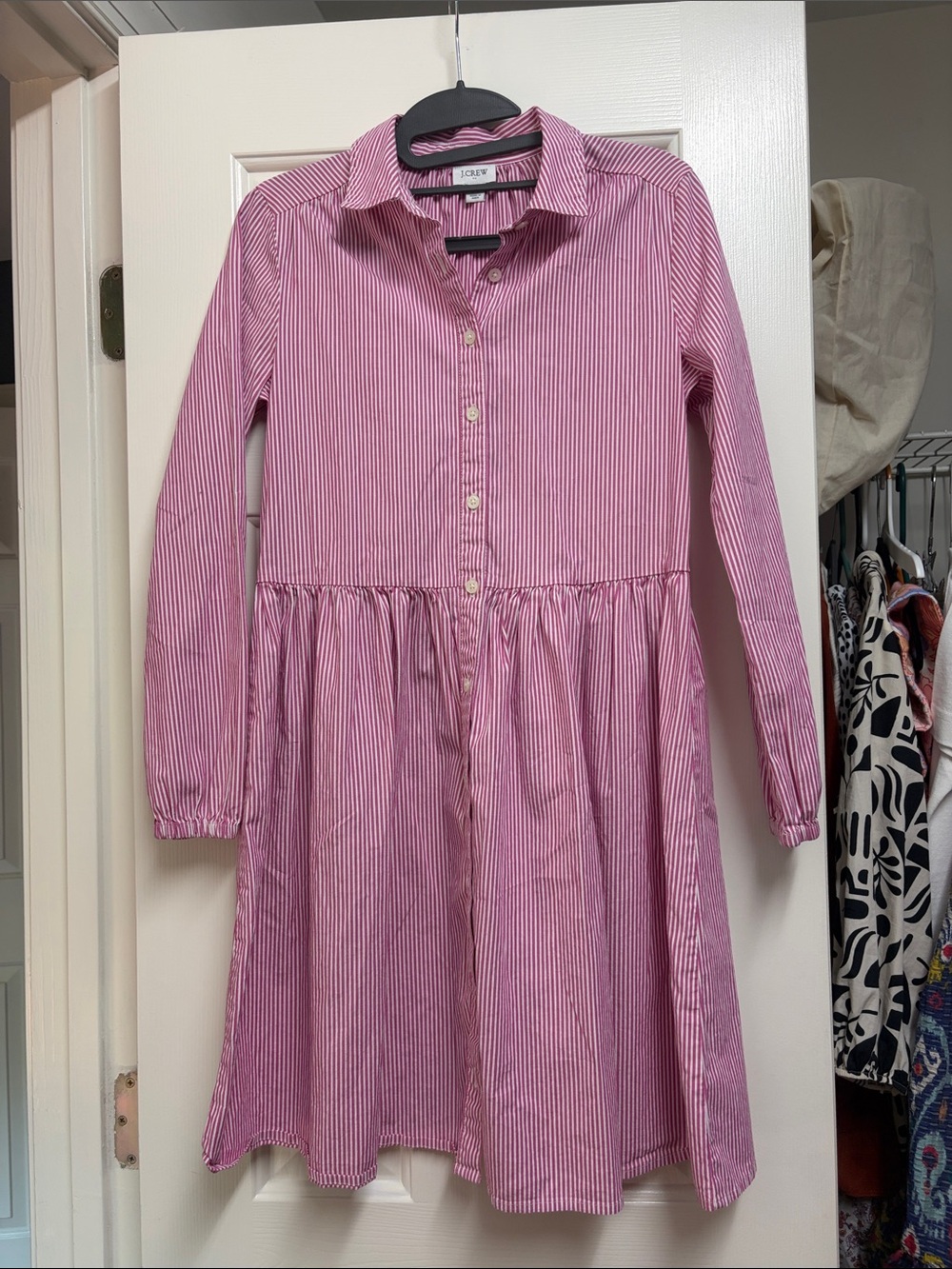 J. Crew Pink and White Striped Shirt Dress